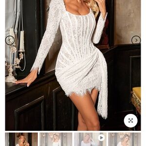 Mew Mews White Lace Long Sleeve Dress